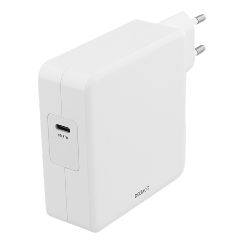 Deltaco USB-C Nätadapter, snabbladdning, PD, 87W, vit