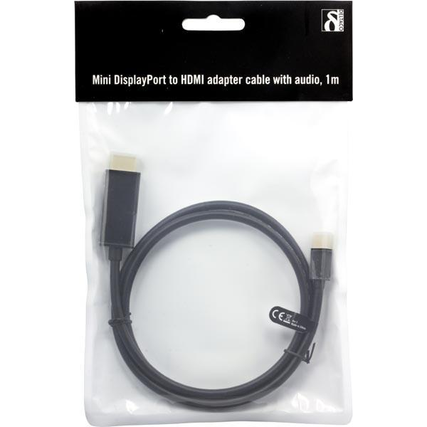 Deltaco Mini DisplayPort till HDMI-kabel med ljud, 1m