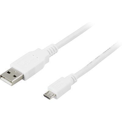 Deltaco USB-kabel A ha till micro B ha, vit  2m