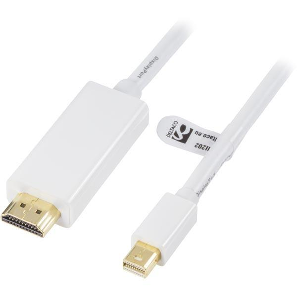 Deltaco MiniDisplayPort till HDMI+ljud, 3m, vit