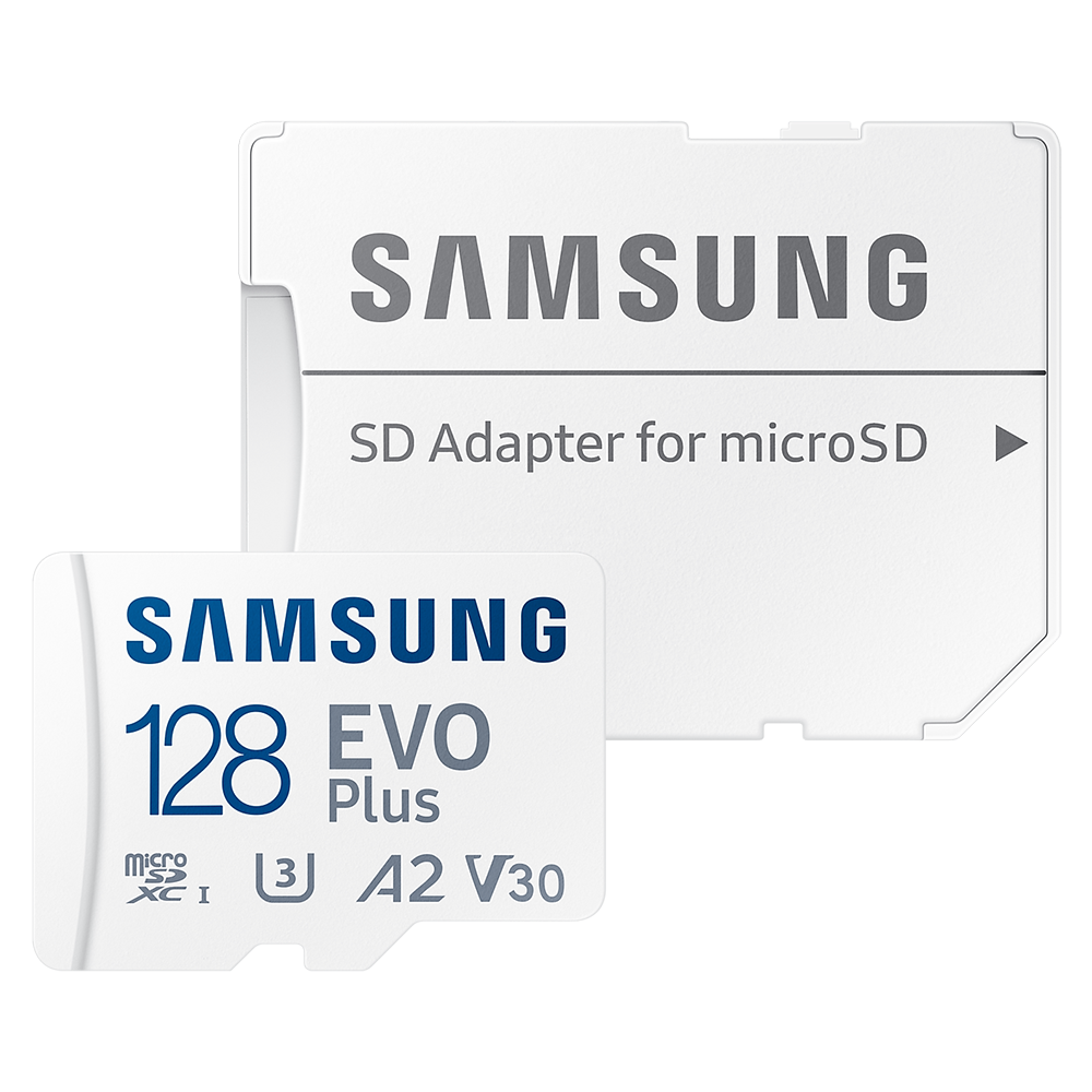 128GB Samsung EVO Plus MicroSDXC med SD-adapter, 130MB/s