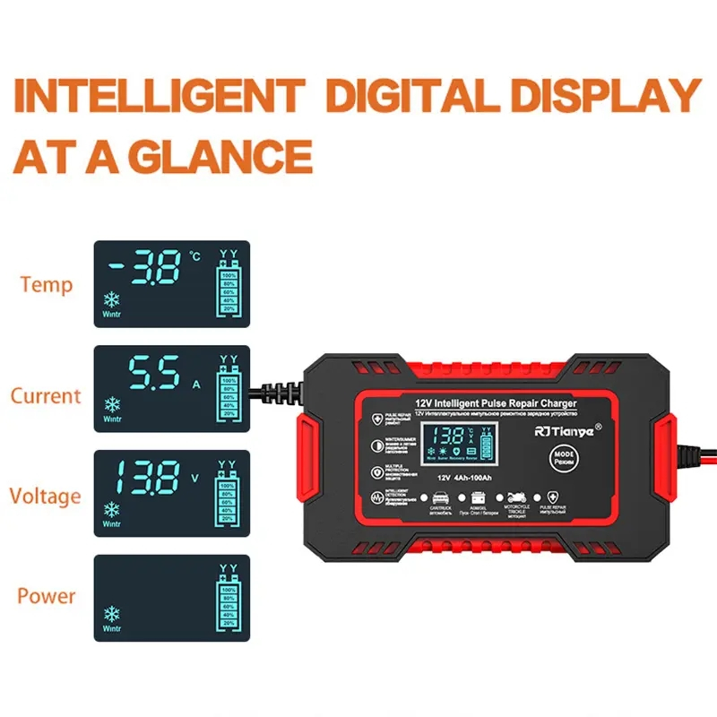 Batteriladdare med lättläslig LCD-display, 72W