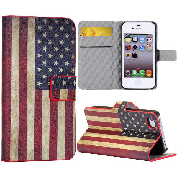 Läderfodral med kortplats vintage amerikansk flagga, iPhone 4/4S