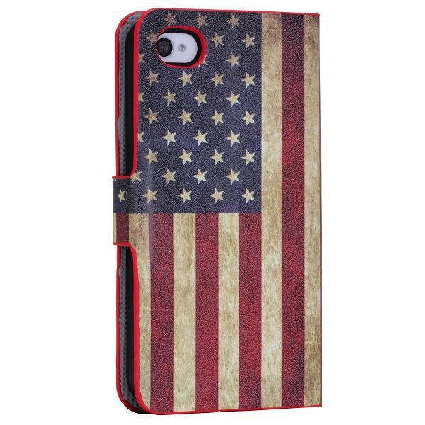 Läderfodral med kortplats vintage amerikansk flagga, iPhone 4/4S