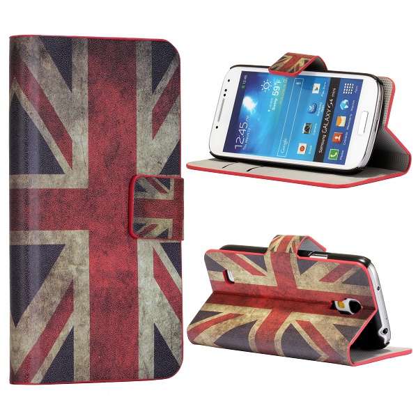 Läderfodral med kortplats engelsk flagga, Samsung Galaxy S4 Mini