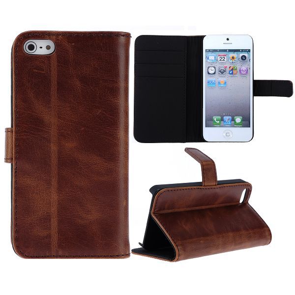 Finest Flip Wallet Leather Case for iPhone 5 5S (Brown)