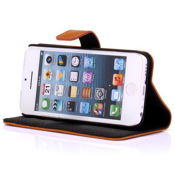 Wallet Style Magnetic Side Flip Stand Leather Case for iPhone 5C With