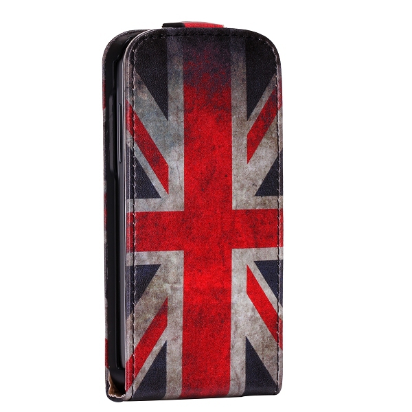 Läderfodral flip-case engelska flaggan, Samsung Galaxy S4 Mini