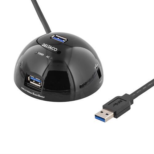 Deltaco aktiv USB3.0 hubb svart, 5m, 4-port