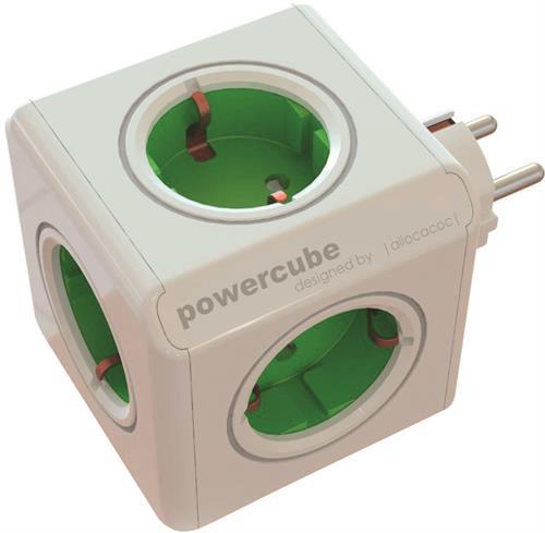 Allocacoc PowerCube Original grenuttag med 5xCEE 7/4 uttag, grön