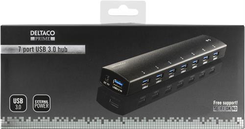 Deltaco Prime USB3.0 hubb aluminium svart, 7-port