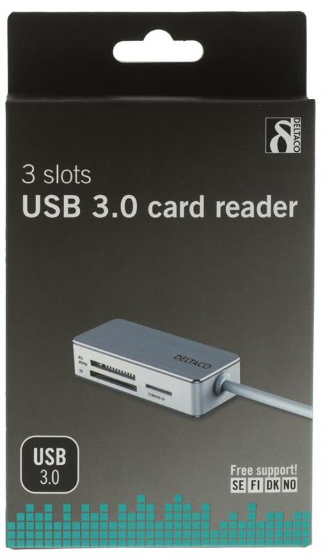 Deltaco USB 3.0 minneskortläsare vit, 3-fack