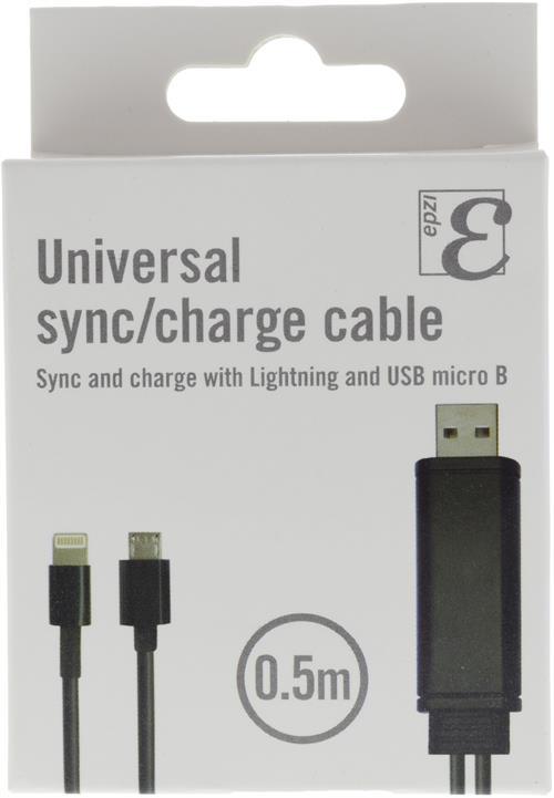 Epzi USB-kabel micro-USB + lightning svart, 0.5m