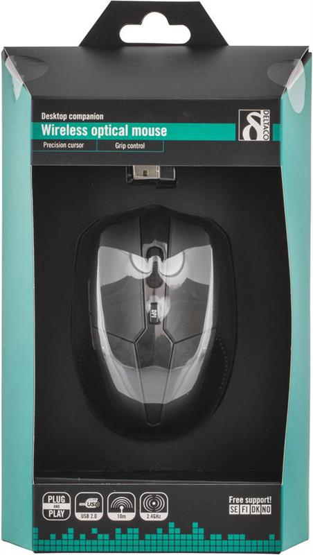 Deltaco trådlös optisk mus svart, 1600 dpi