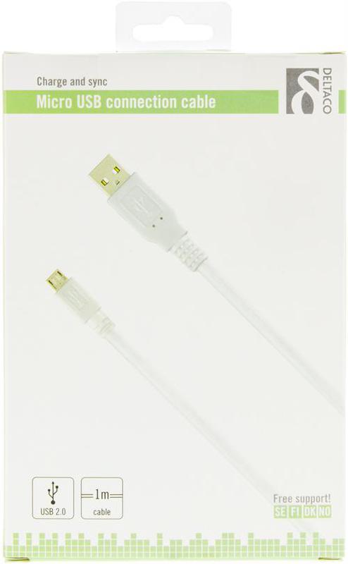 Deltaco micro-USB kabel vit, 1m