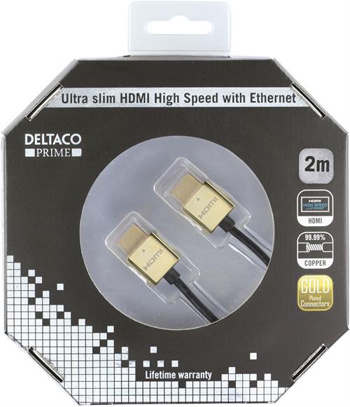 Deltaco PRIME ultratunn HDMI-kabel v2.0, 4K, UltraHD 60Hz, 2m
