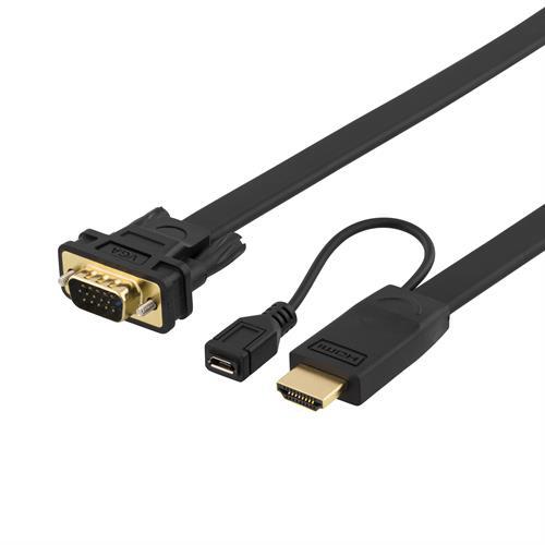 Deltaco PRIME HDMI till VGA-kabel flat svart, 1m