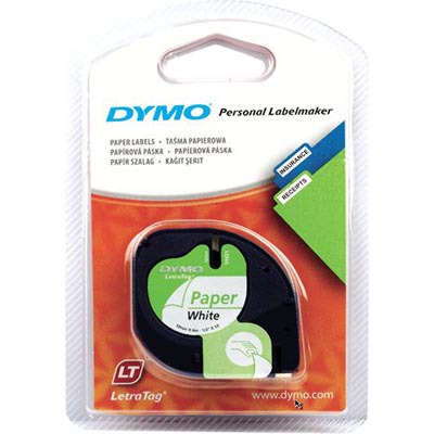 Dymo LetraTag vit papperstejp, 12mm, 4m