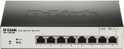 D-Link DGS-1100-08P EasySmart nätverksswitch, 8-port, 1000Mbps