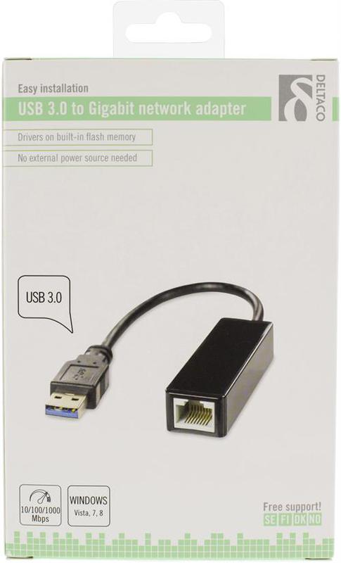 Deltaco USB3.1 nätverksadapter, internt flashminne, svart