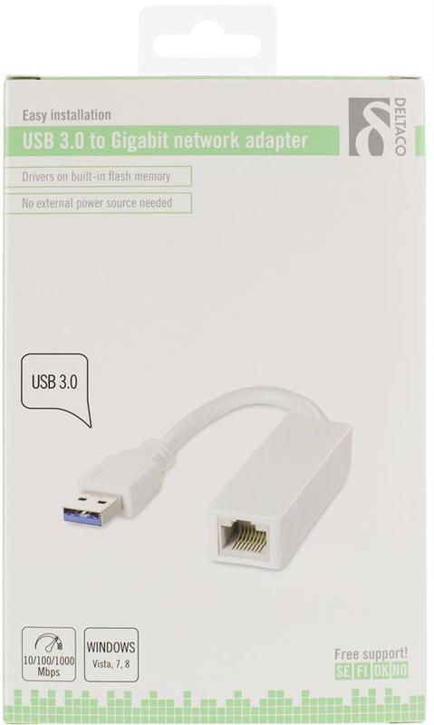 Deltaco USB3.0 nätverksadapter, vit