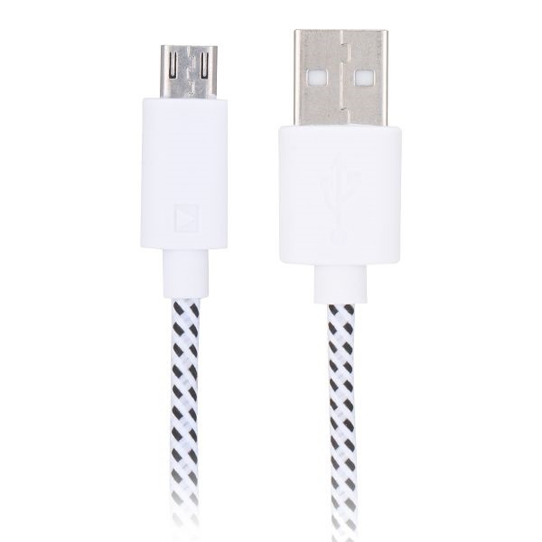 Micro-USB kabel vit/svart nylontyg, 1m
