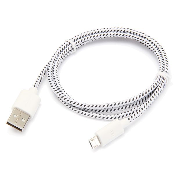 Micro-USB kabel vit/svart nylontyg, 1m