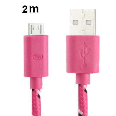 Micro-USB kabel rosa nylontyg, 2m