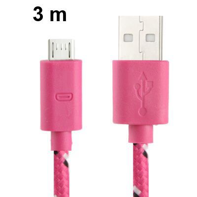 Micro-USB kabel rosa nylontyg, 3m