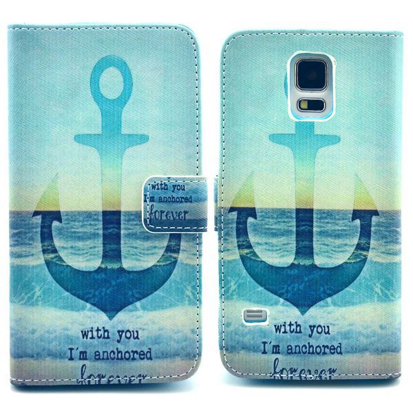Plånboksfodral ankare vit/blå, Samsung Galaxy S5