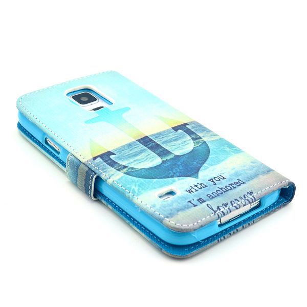 Plånboksfodral ankare vit/blå, Samsung Galaxy S5