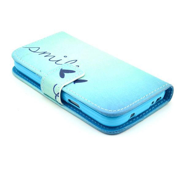 Plånboksfodral smile vit/blå, Samsung Galaxy S4 Mini
