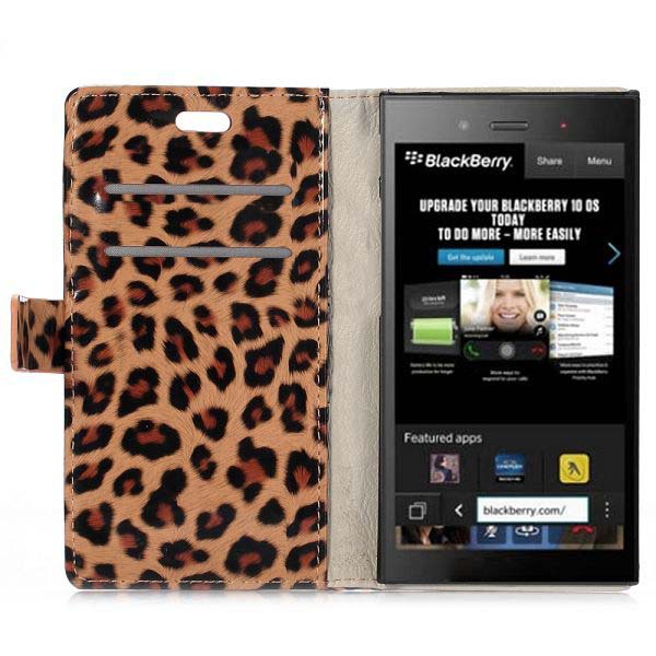 Läderfodral med kortplats leopard brun, BlackBerry Z3