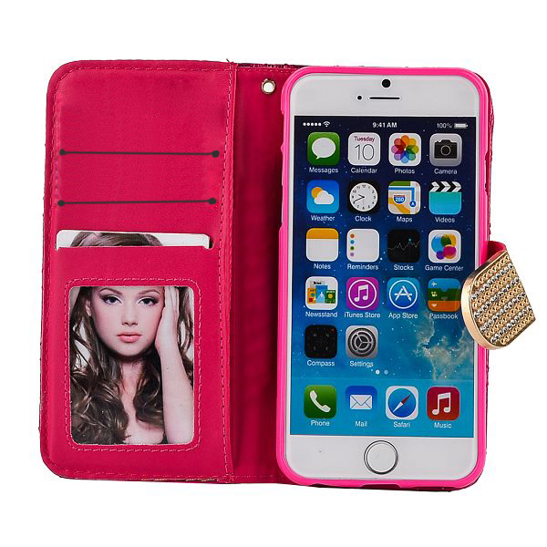 Plånboksfodral med kortplats quiltad rosa, iPhone 6