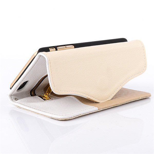 Läderfodral/plånbok beige, iPhone 6 Plus