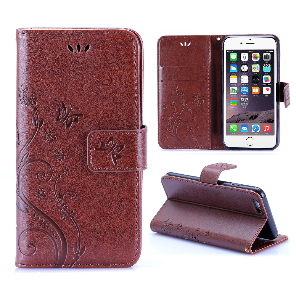 Mönstrat plånboksfodral med kortplats till iPhone 6, brun