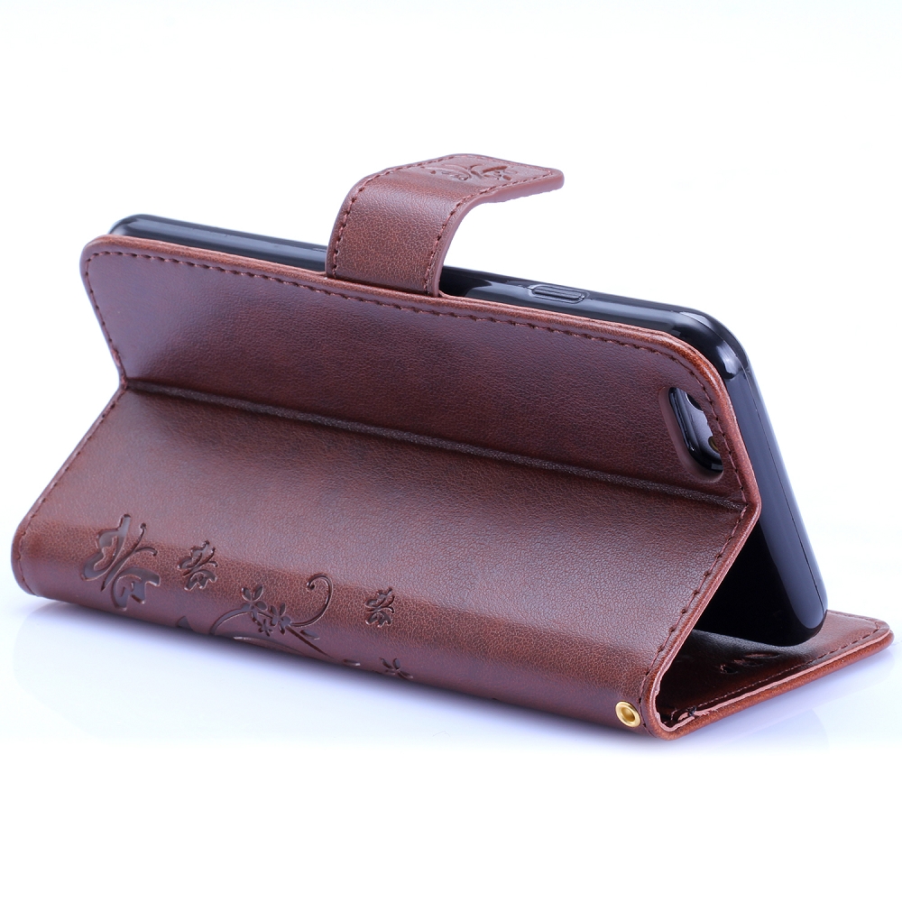Mönstrat plånboksfodral med kortplats till iPhone 6, brun