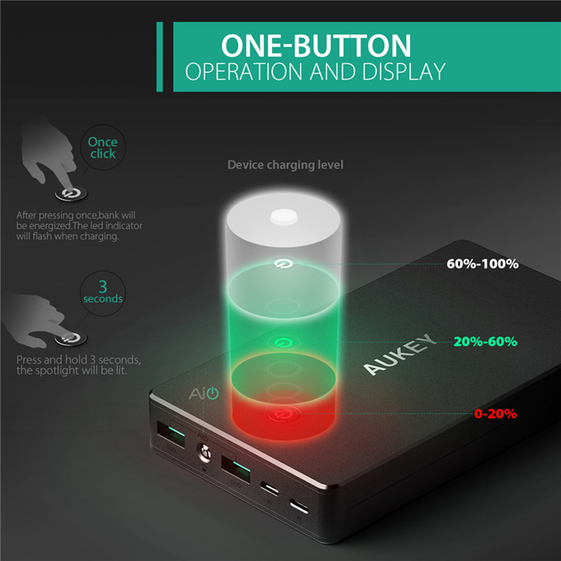 Aukey PB-N36 Powerbank/ficklampa 2xUSB, 20.000mAh, demoex