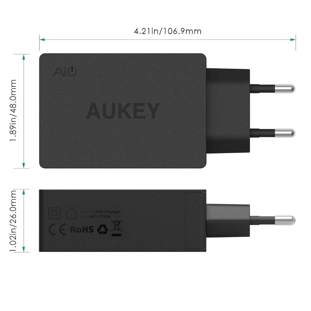 Aukey PA-T2 Quick Charge 2.0 väggadapter 3xUSB