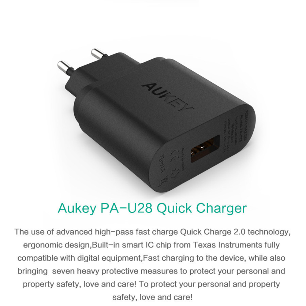 Aukey PA-U28 Quick Charge, 1xUSB väggadapter, 2.1A