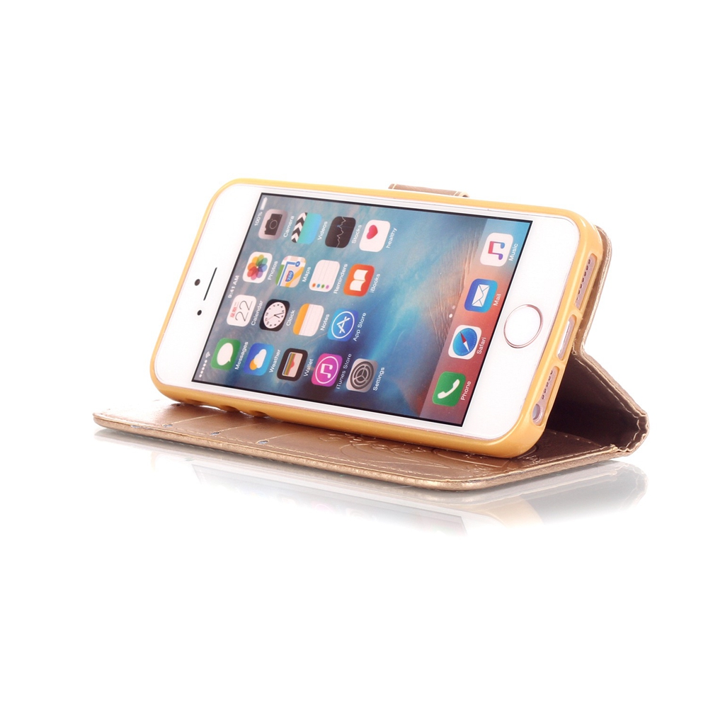 Läderfodral med kortplats fjäril, guld, iPhone 5/5S/SE