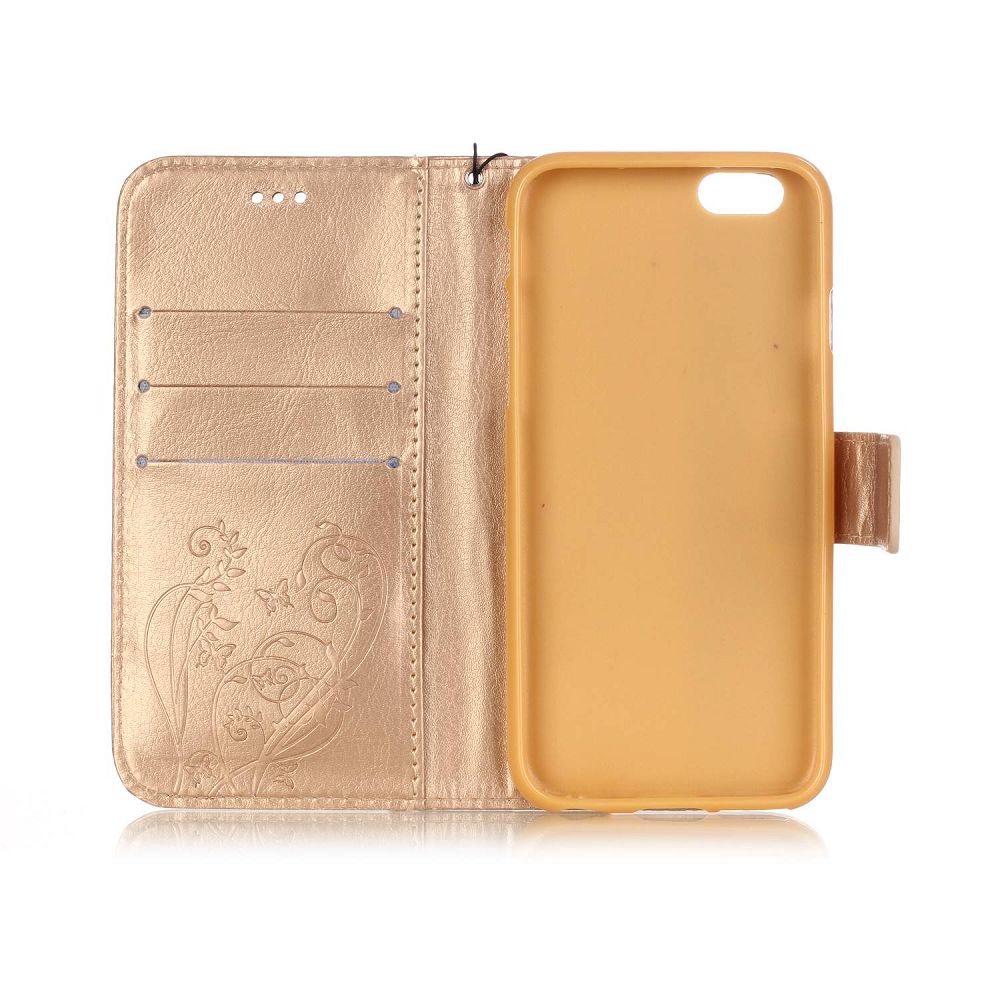 Läderfodral med kortplats fjäril, guld, iPhone 6/6S