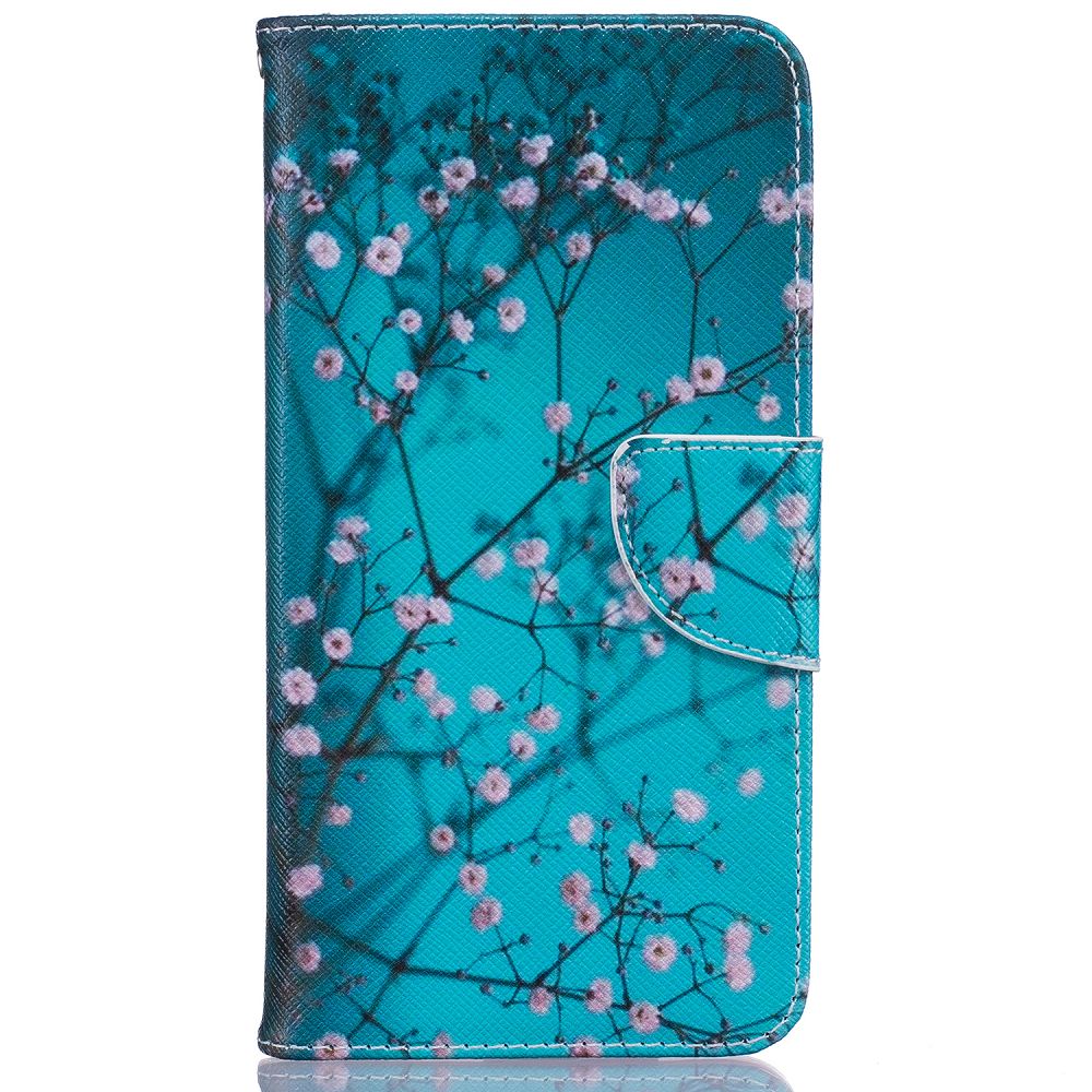 Blommigt läderfodral med kortplats till iPhone 8/7, blå