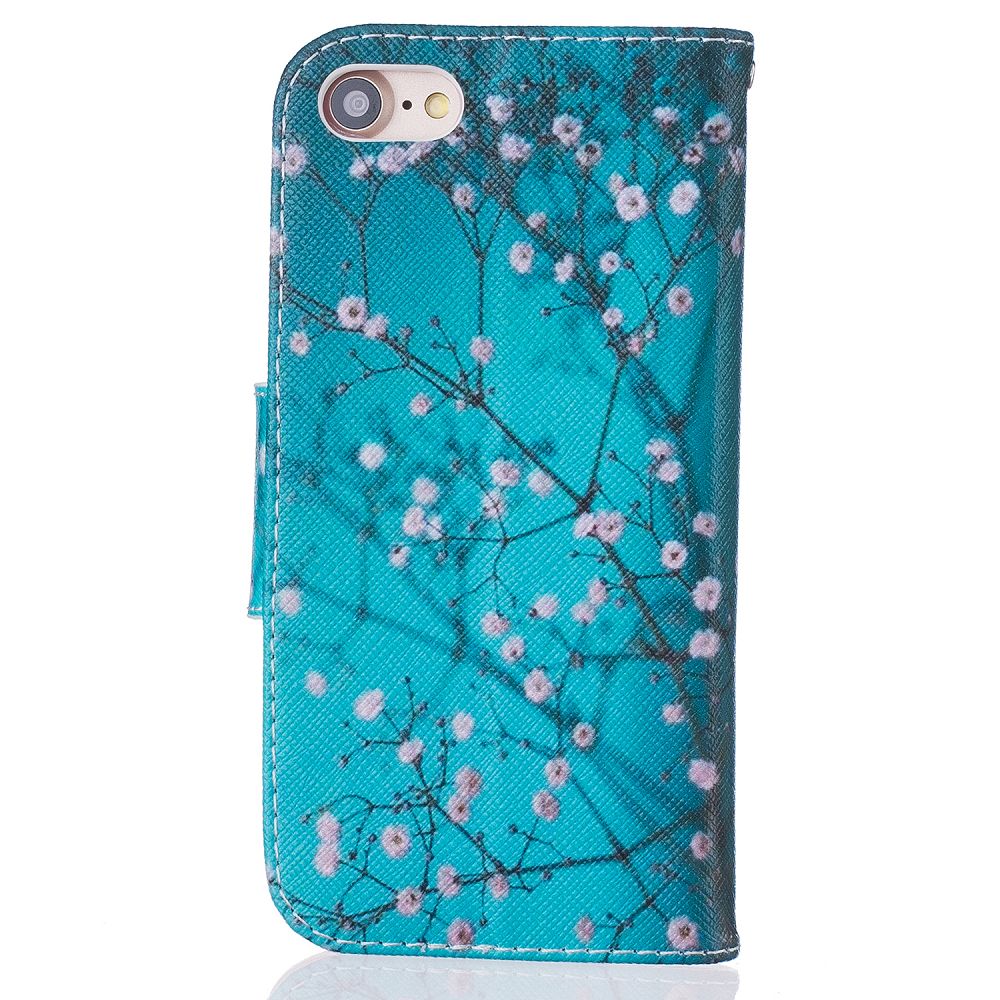 Blommigt läderfodral med kortplats till iPhone 8/7, blå