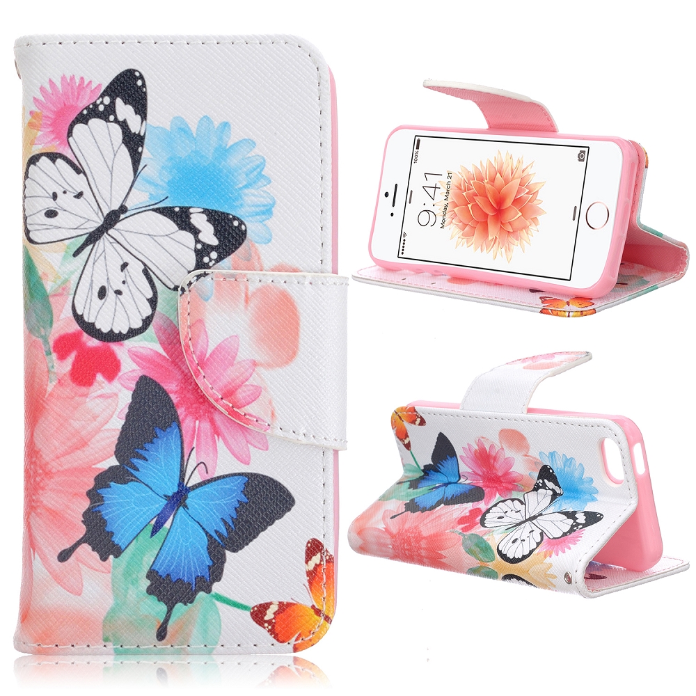 Läderfodral med kortplats, fjärilar, iPhone 5/5S/SE