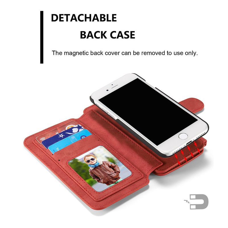 CaseMe plånboksfodral med magnetskal, iPhone 8/7, röd
