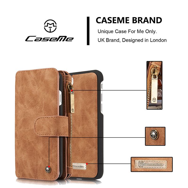 CaseMe plånboksfodral med magnetskal, iPhone 8/7, brun