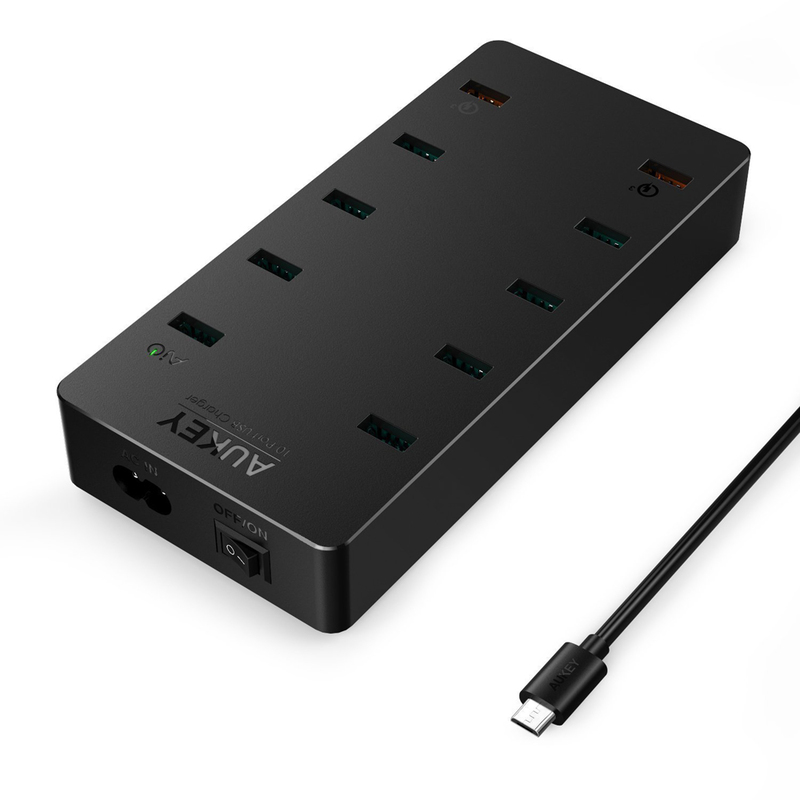 Aukey PA-T8 laddningsstation Quick Charge 3.0, 10xUSB