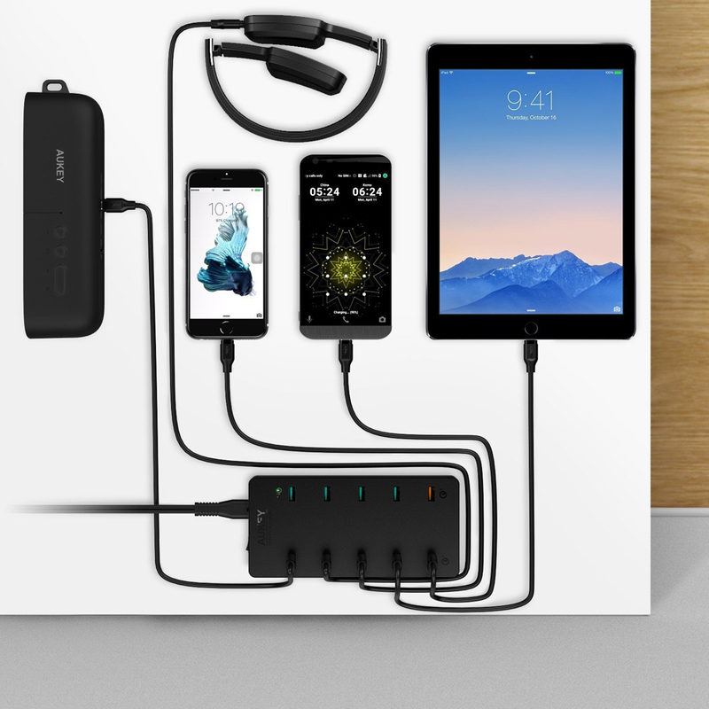 Aukey PA-T8 laddningsstation Quick Charge 3.0, 10xUSB