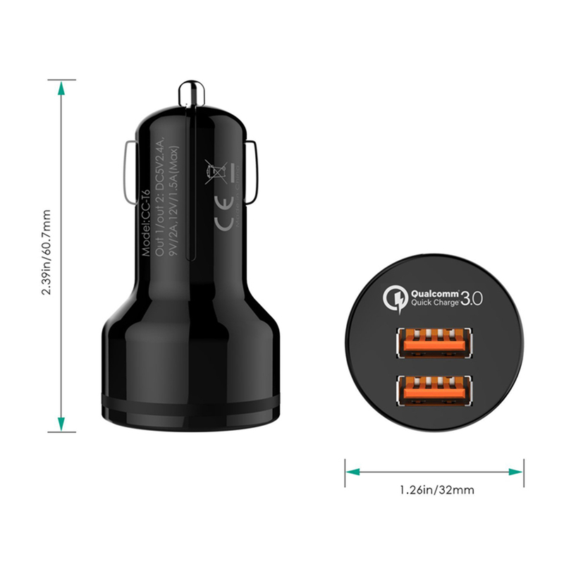 Aukey CC-T8 billaddare Quick Charge 3.0, 2xUSB